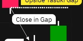 Ähnlich dem Upside Tasuki Gap, jedoch in einem Abwärtstrend und mit schwarzen Kerzen.